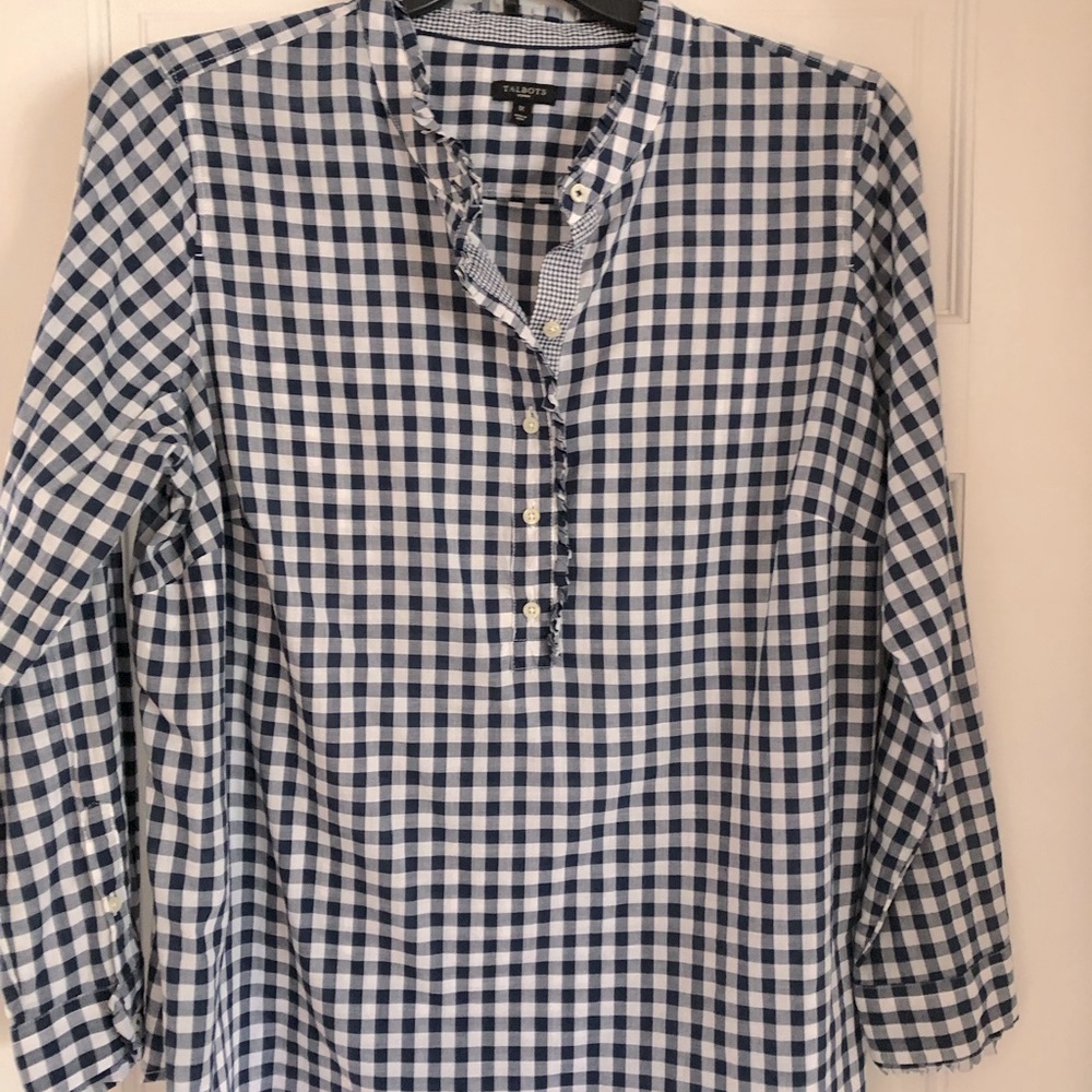 Talbots navy gingham cotton shirt